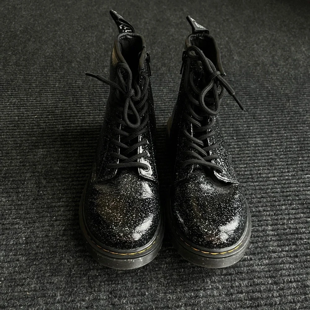 Dr. Martens 1460 J Boots Kids Size 4 Women 5 Black Glitter Zip Lace Up Combat